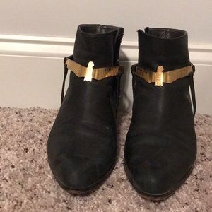 Grey City leather booties W detachable metal eagle